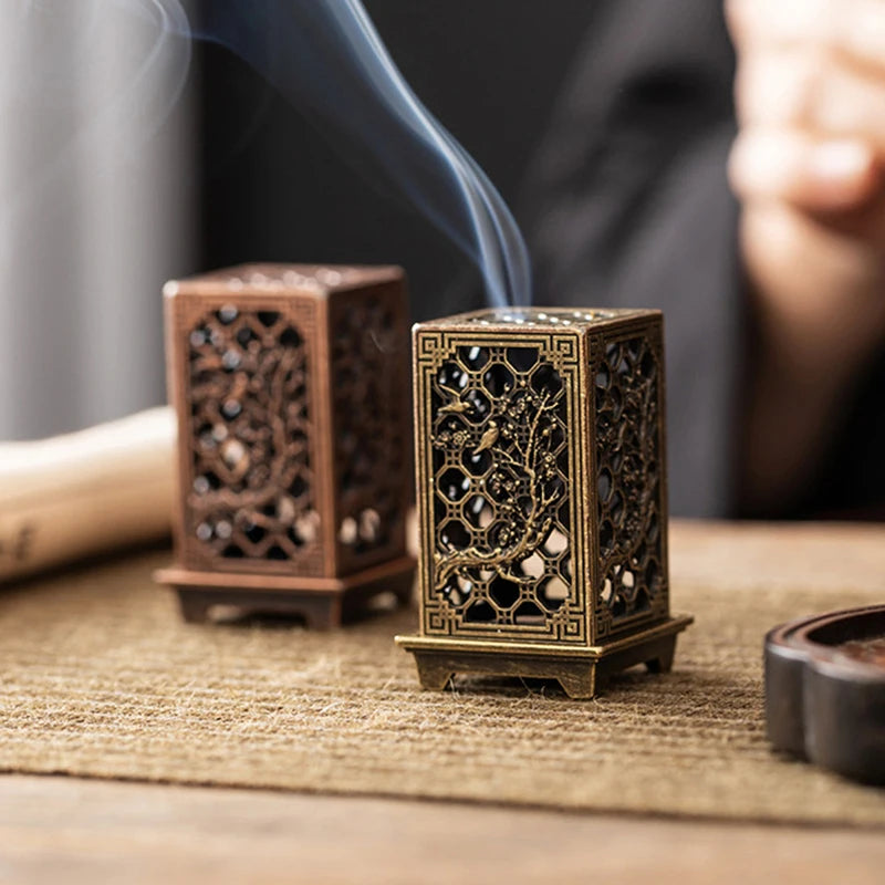 Alloy Censer Incense Holder Square Vertical Incense Burner Indoor Aromatherapy Home Ornament Chinese Incense Burners Oasis Select
