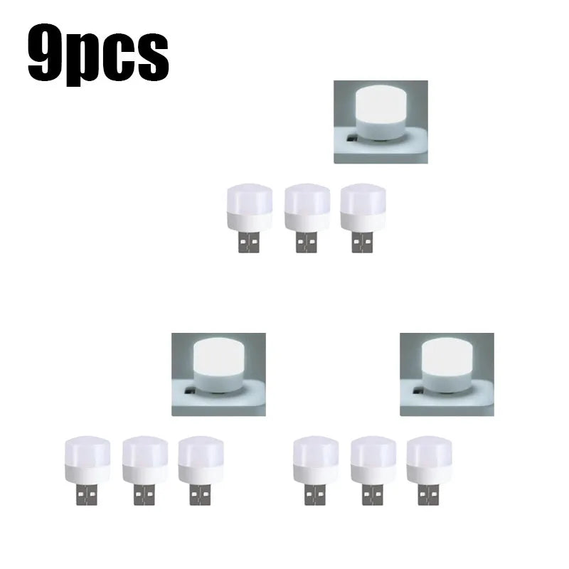 3/6/9/12pcs Reading Light USB Night Light Warm White LED Plug-In Light Bulb Portable Home Environment Light Energy-Saving Oasis Select 9pcs White