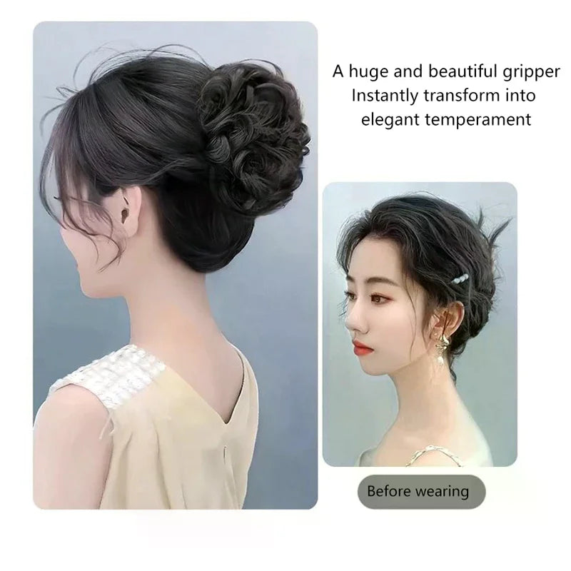 Synthetic Hair Bun Lifelike Messy Curly Wig Flower Bud Gripping Clip Elastic Women False Hair Pieces High Temperature Silk Oasis Select