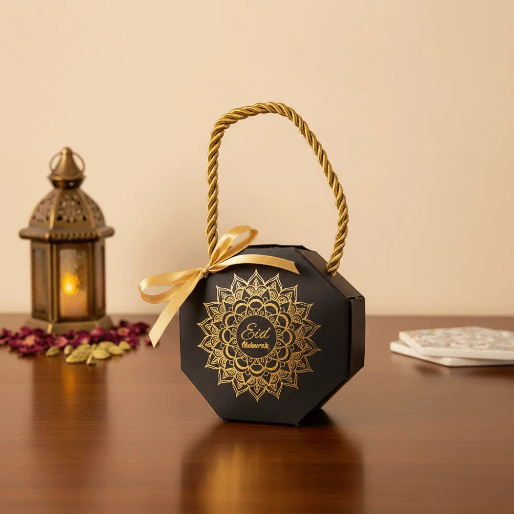 10-Pack Satin Ribbon Eid & Ramadan Gift Boxes – Gold Stamp