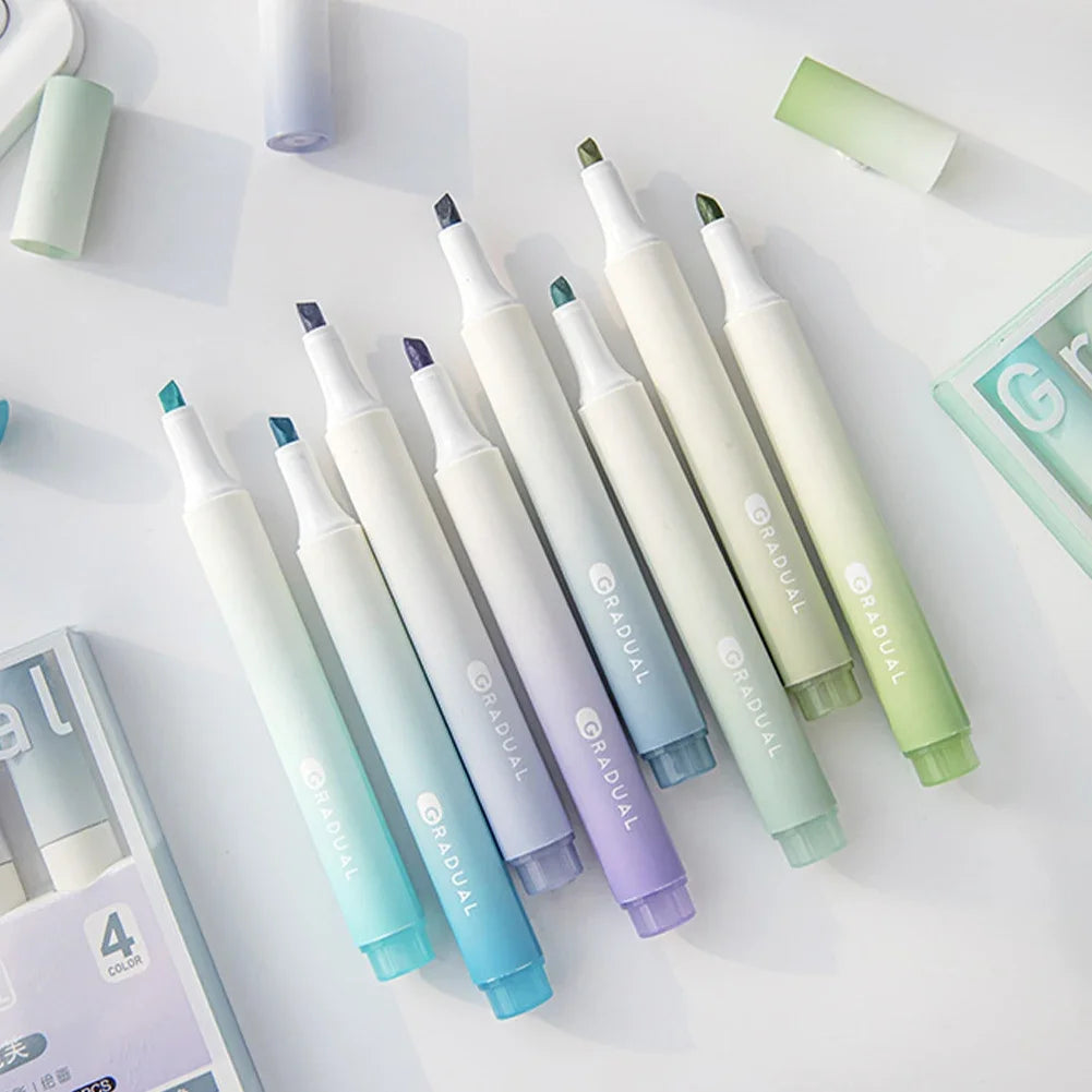 4Pcs/set Macaron Highlighters Color Gradient Highlighter Pens Kawaii Stationery Students Marker Pen Cute School Office Supplies Oasis Select