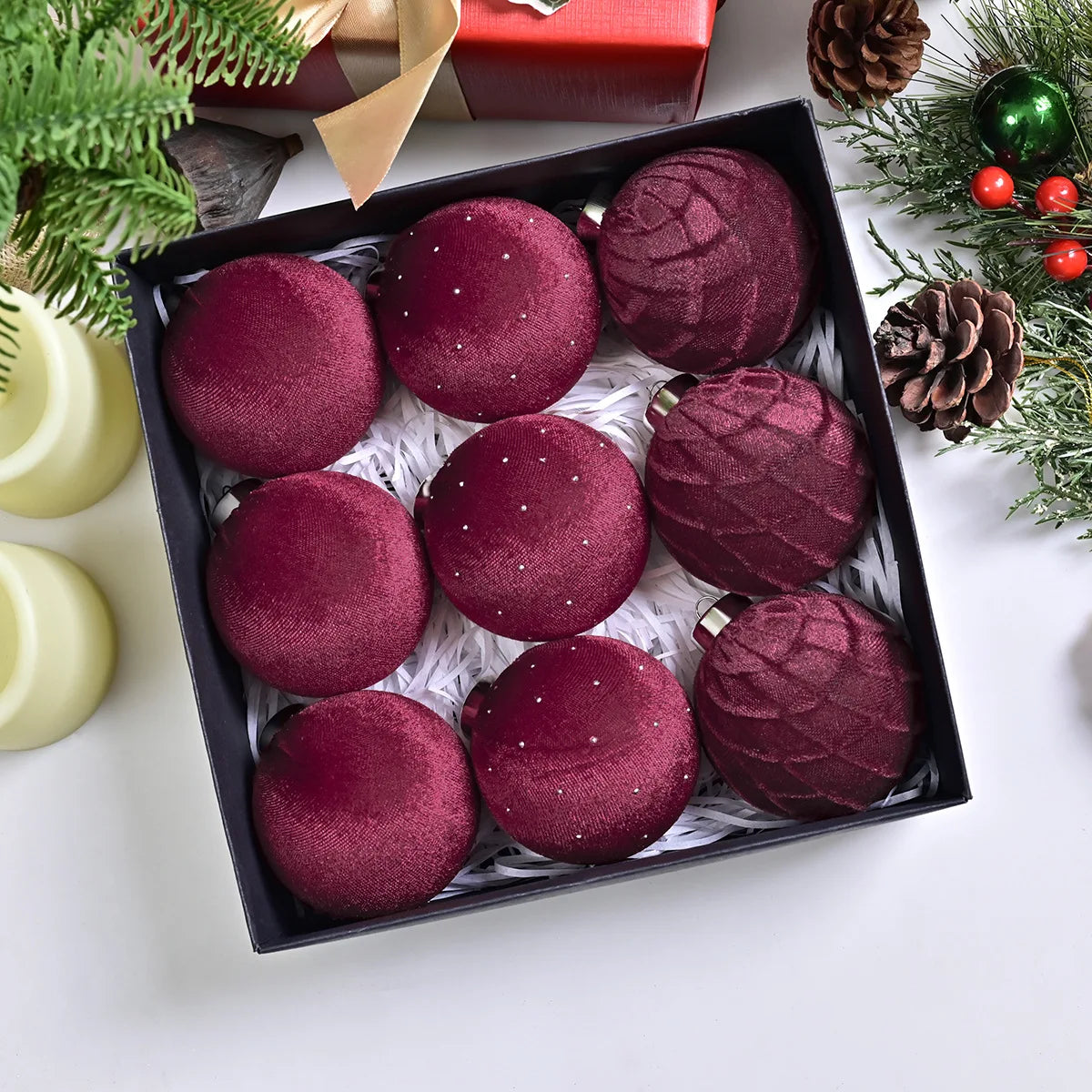 Velvet Rhinestone Christmas Ornaments Exquisite Luxury Christmas Decorations Tree Pendants Gift Box Oasis Select