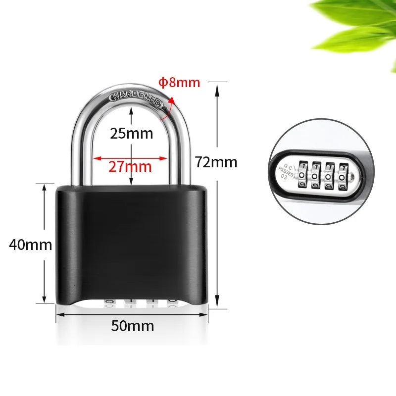 Big 4 Digit Combination Lock Shackle Outdoor Waterproof Padlock for School Gym Locker Gate Hasp Storage Box Fence Case Door Lock Oasis Select Black-style1