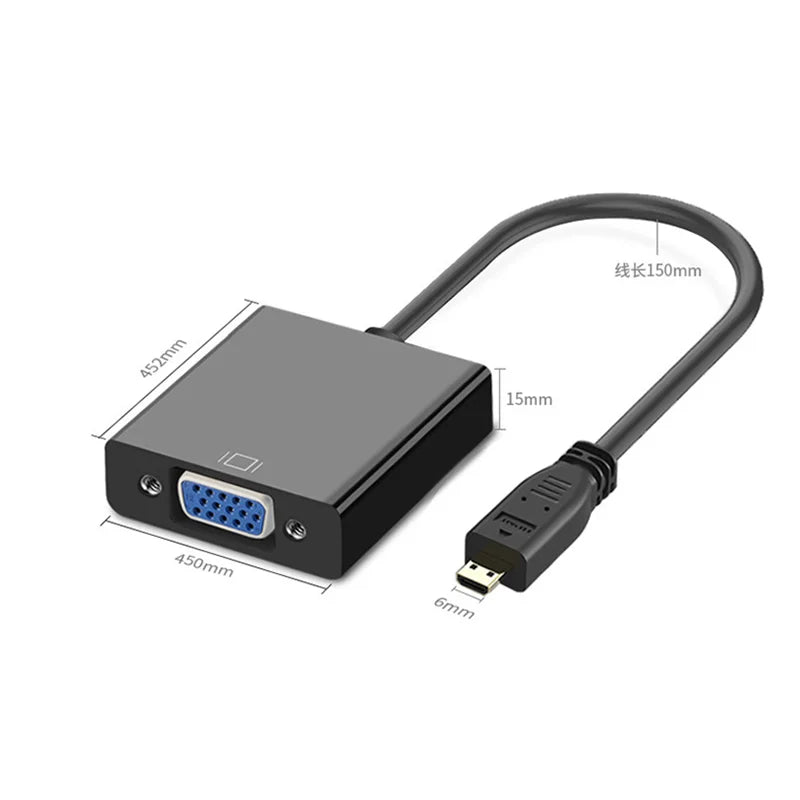 Micro HDMI to VGA Connector Adapter Micro HDMI Male to VGA Female Video cable Converter Adapter for Laptop Projector HDTV Cable Oasis Select