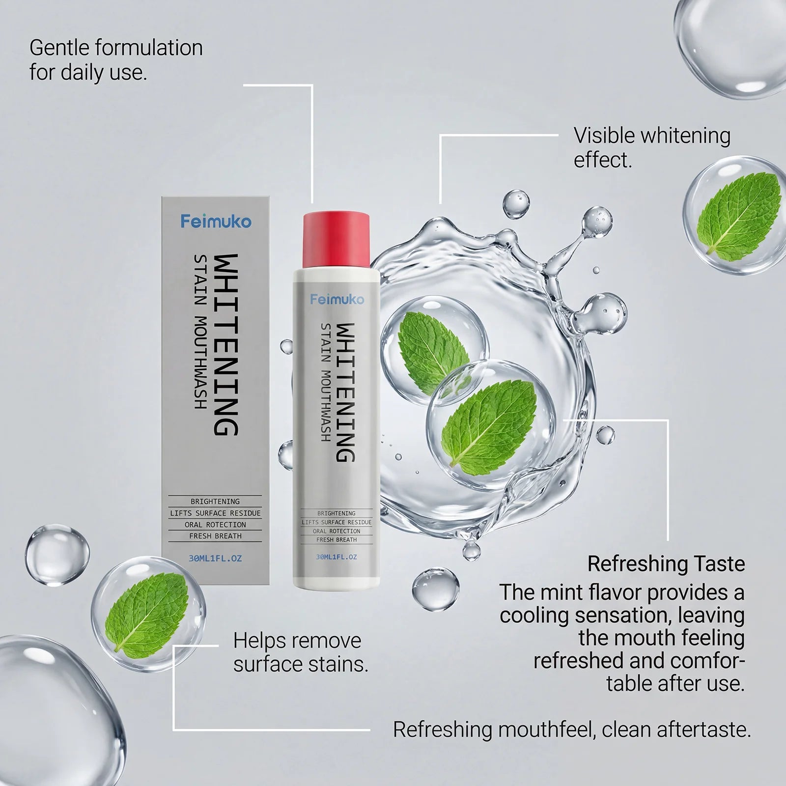 Refreshing Tooth Cleaning Mouthwash, Mild Cleansing Natural Remove Surface Dental Stains Fresh Breath Daily Oral Care Oasis Select
