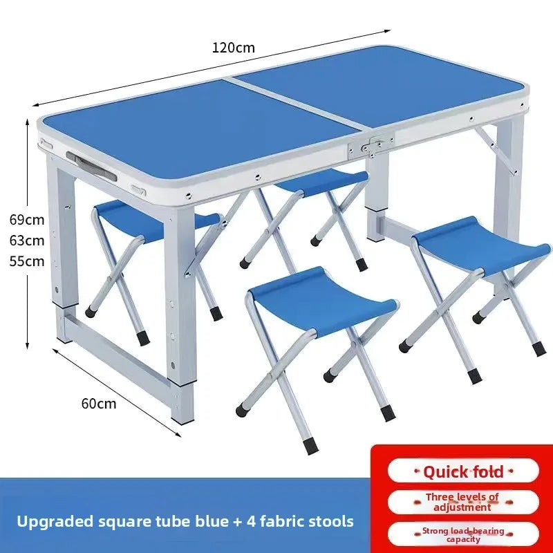 Folding table portable outdoor camping stall night market barbecue table aluminum alloy folding picnic table simple dining table Oasis Select Blue 120cm 4 stool