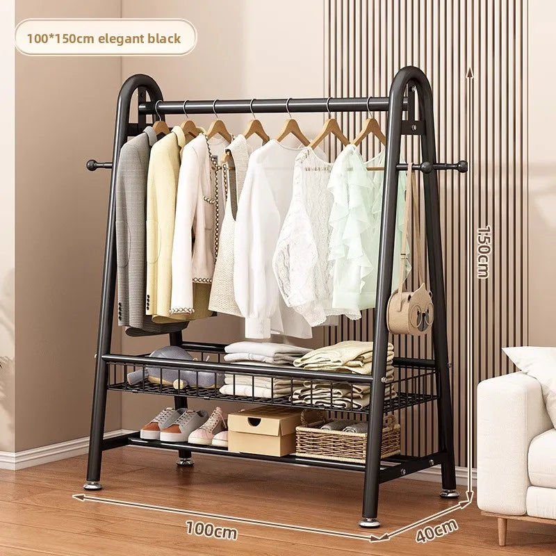 Simple Coat Rack Floor-to-ceiling Indoor Drying Rack Storage Rack Household Bedroom Floor-to-ceiling Clothes Rack Hanger Oasis Select Black 100-150-B