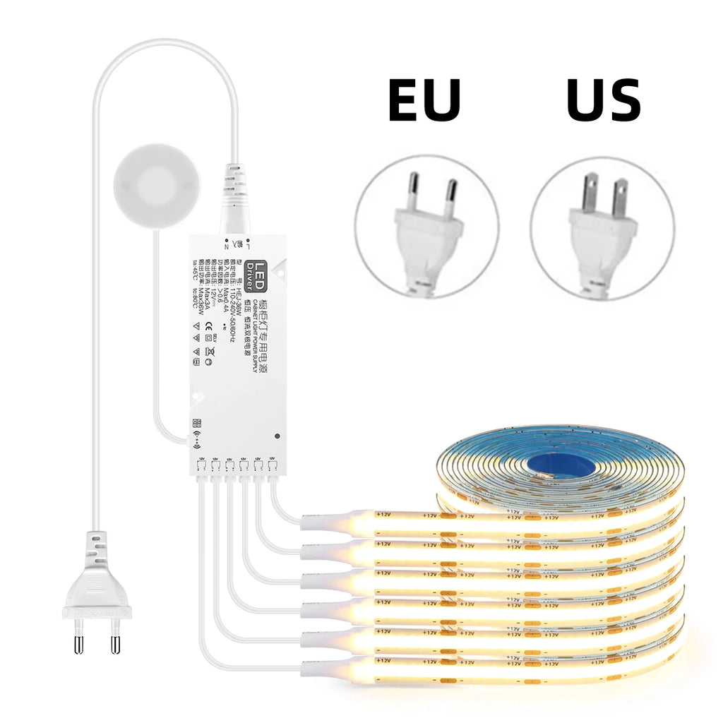 12V Dimmable COB LED Strip Light with Touch Sensor for Under Cabinet Display Bookcase Wardrobe Closet - Penetrable Wood Design Oasis Select