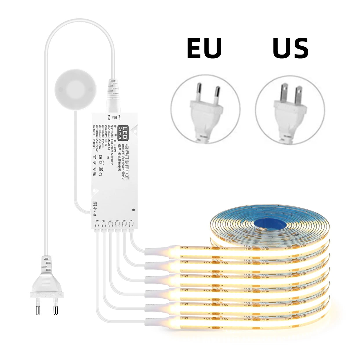 12V Dimmable COB LED Strip Light with Touch Sensor for Under Cabinet Display Bookcase Wardrobe Closet - Penetrable Wood Design Oasis Select