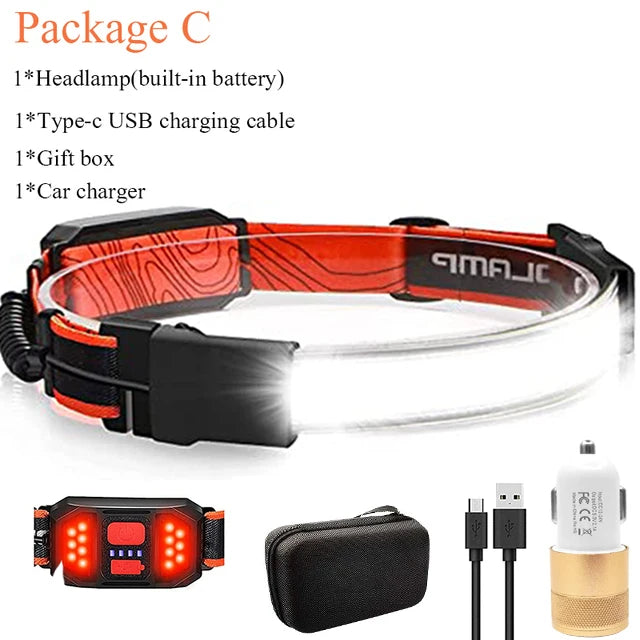 LED Rechargeable Headlamp – 210° Wide Beam, USB, Waterproof