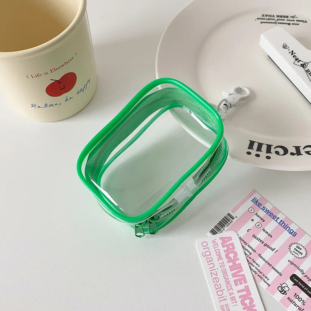 Transparent PVC Plush Dolls Storage Pouch Square Earphone Organizer Purse With Keychain Anime Cartoon Toy Display Protector Case Oasis Select Green