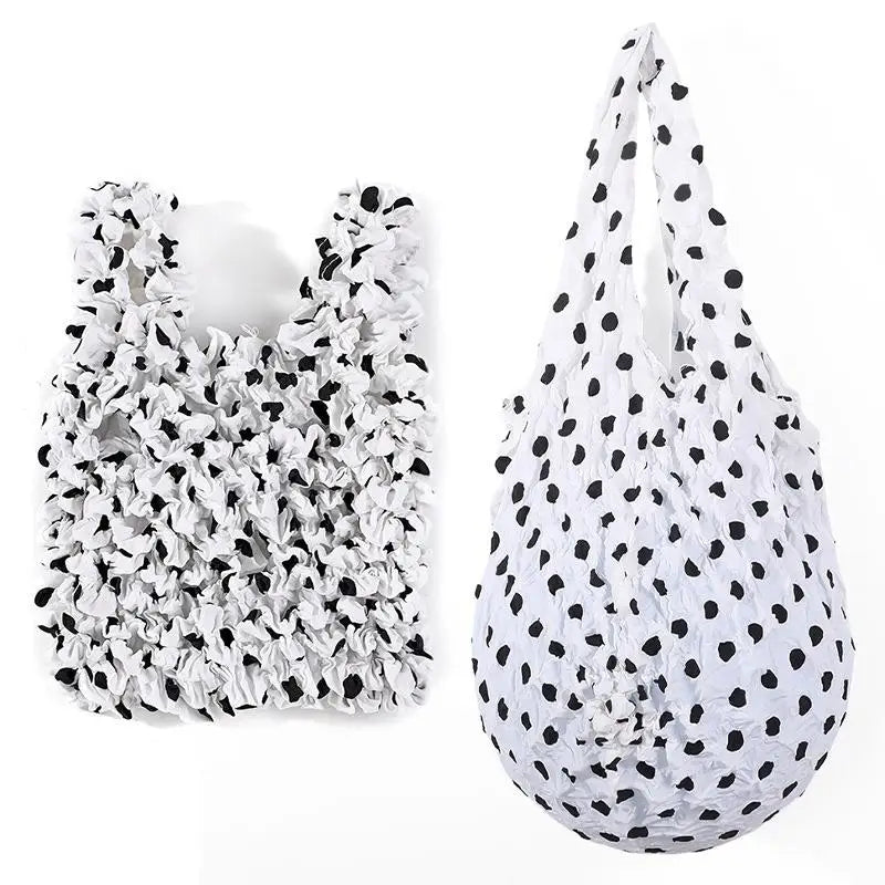 Expansion Fold Pleated Flexible Stretch Mini Shopping Bag Large Capacity Bubble Elastic Portable Handbag Storage Bag Oasis Select White