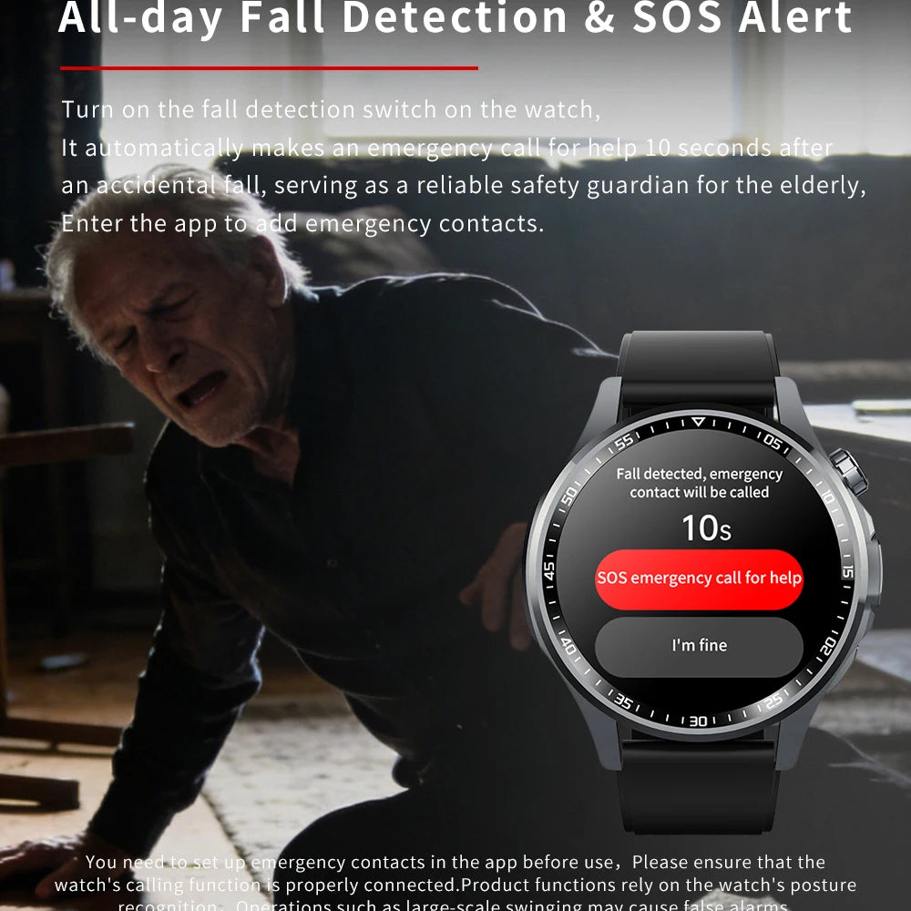 Men Smart Watch Ultra HD Screen ECG Health Monitoring All Day Fall Detected SOS Alert Heart Rate Fitness Sports Smartwatch Women Oasis Select