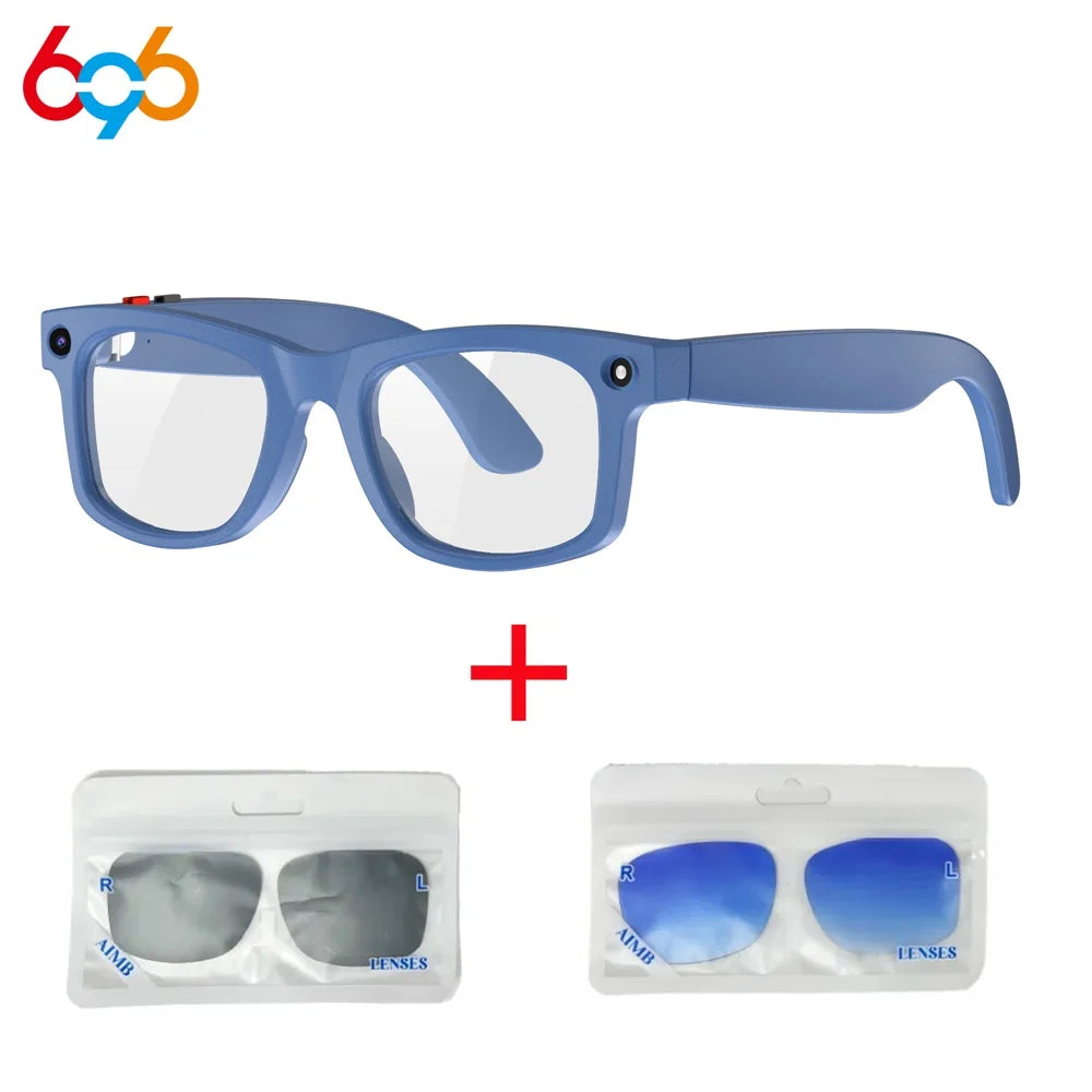 696 Smart AI Photo Glasses 500W Pixels Camera Take A Photo Video Recording Dialogue Translation Blue Tooth Call Smart Sunglasses Oasis Select BL