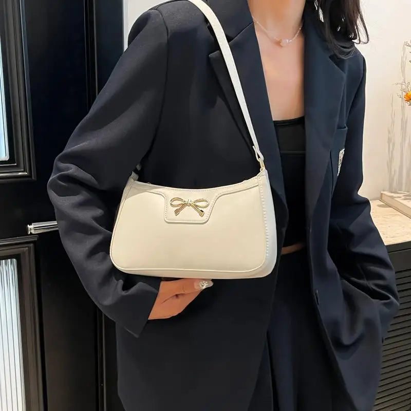 PU Leather Bow Shoulder Bag for Women | Underarm Handbag