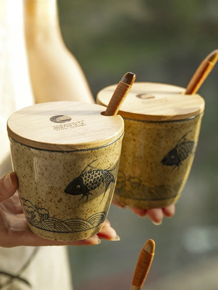 Ceramic Retro Seasoning Pot Hand-painted Salt Pot Oil Tank Pepper Pot for Kitchen Oasis Select
