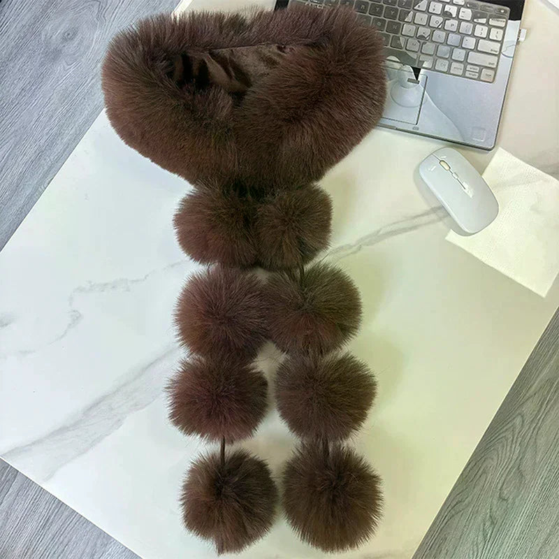 Women's Long Faux Fox Fur Scarf – Soft Winter Neck Warmer