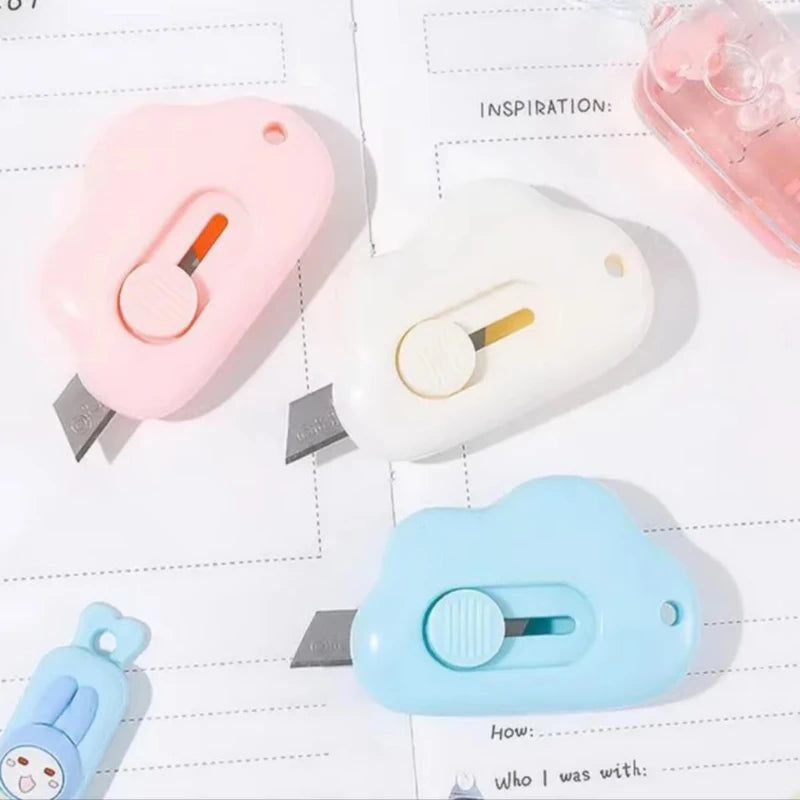 1/2/3/4pcs Kawaii Clouds Mini Portable Ulity Knife Box Cutter Opener Pocket Stretch Paper Cutters School Office Supplies Gift Oasis Select