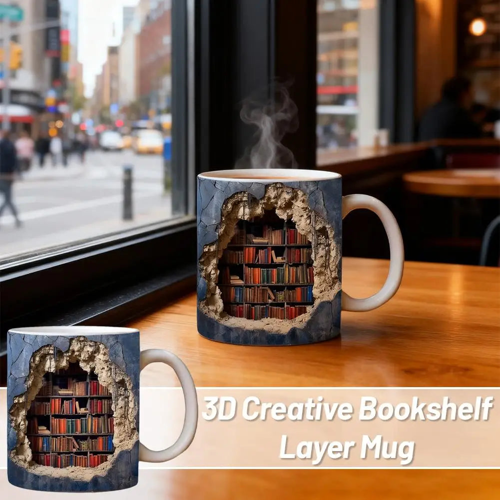 3D Library Book Mug Ceramic Shelf Mug Creative Space Design Multi-Purpose Mug Coffee Cup Study Milk Cup Friends Birthday Gift Oasis Select