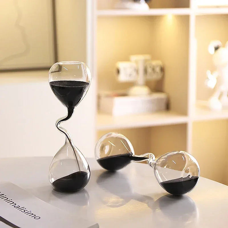 Curve Design Black Hourglass Modern Style Home Decor Accessories Glass Craft Simple Interior Table Ornament Aesthetic Sand Clock Oasis Select