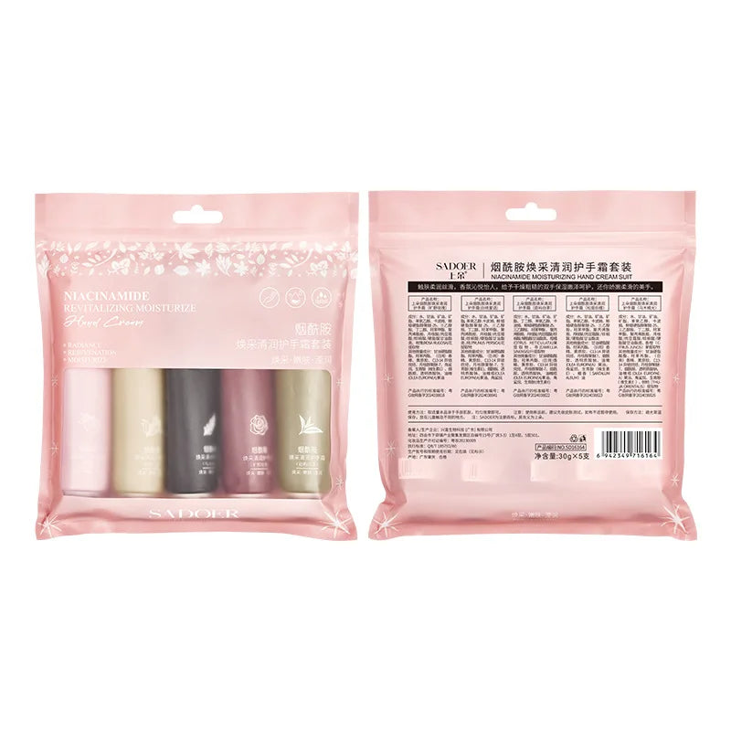 5-Piece Moisturizing Hand Cream Set with Hyaluronic Acid, Plant-Derived Squalane, and Niacinamide Moisturizing Lotion All Skin Oasis Select 5pcs1set