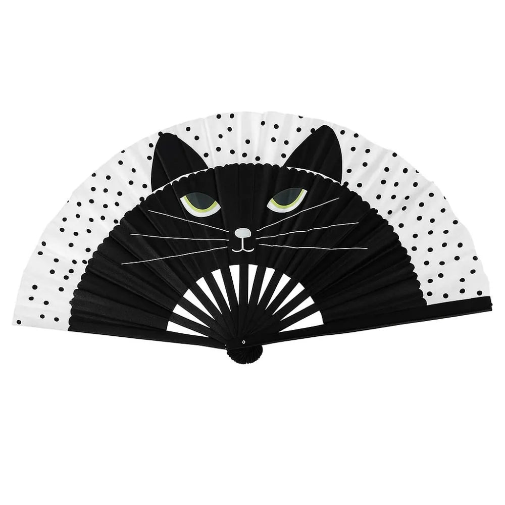 1 pcs Exiquisite Cartoon Summer Gift Bamboo Wooden Cat Patterns Folding Fan Home Decoration Fan Crafts Silk Fan Oasis Select no.3