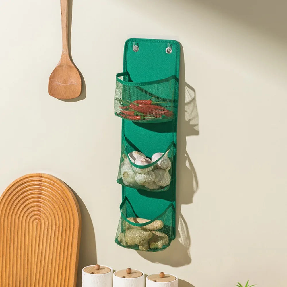 Wall-Mounted Mesh Storage Basket | No-Drill Kitchen Organizer
