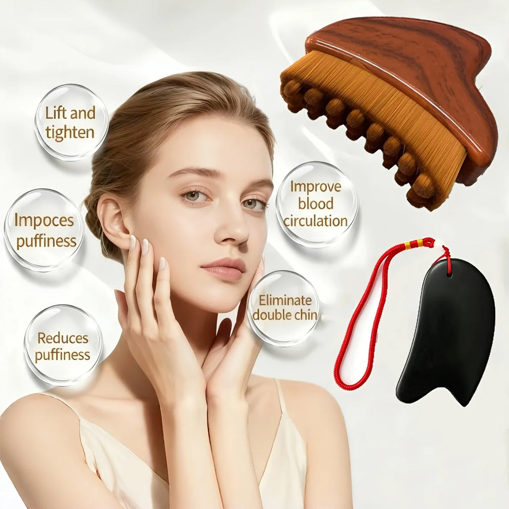 2PCS Portable Dry Facial Brush Soft Bristles Contoured Lymphatic Massage Tool Face Home Spa Gentle Exfoliation Brush ﻿ Oasis Select