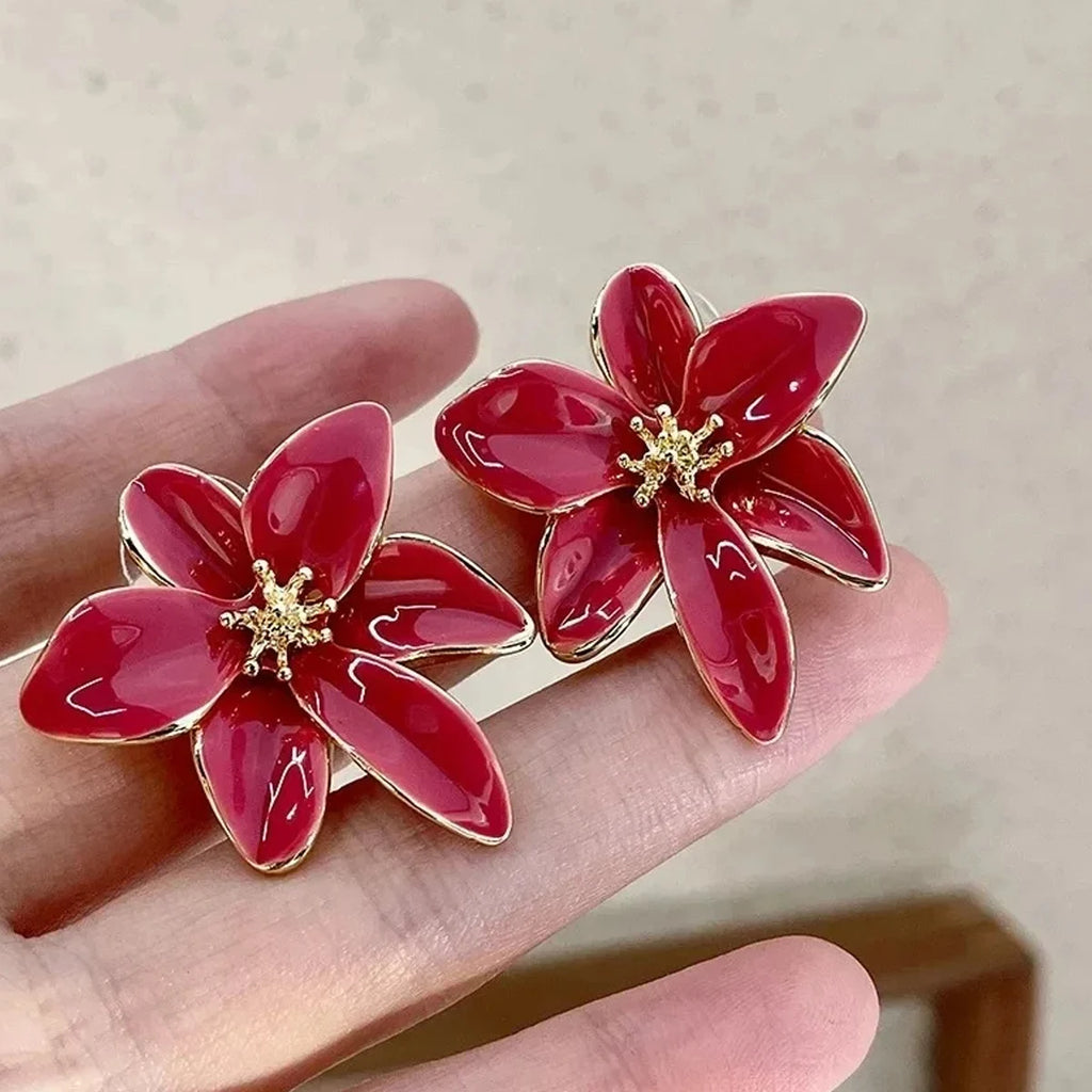 Metal Flower Drops Oil Earrings European American Style Personality Fashion Stud Earrings Ms Girl Travel Wedding Accessories Oasis Select