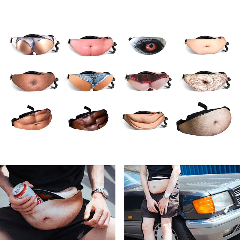 Funny Dad Bod Money Belt Bag Men Travel Bags Flesh Color Creative Fanny Pack Beer Fat Belly Bum Pouch Waist Bag Oasis Select