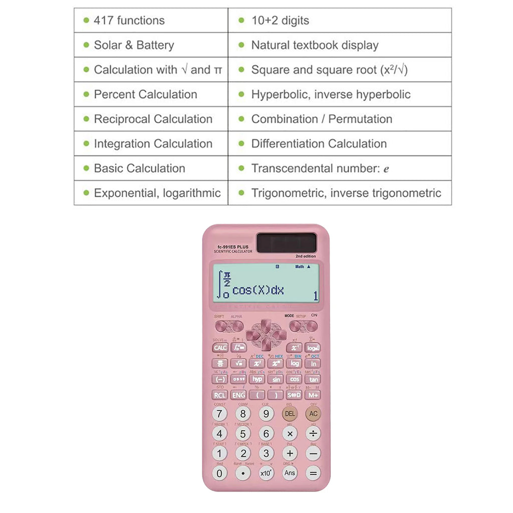 Scientific Calculators Math Calculator with 417 Function 10+2 Digits Display Dual Power Supply Ideal for Teachers College Oasis Select