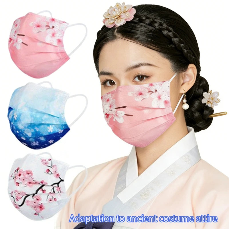 10pcs Romantic Floral & Starry Sky Print Face Masks for Women, 3-Layer Woven Polypropylene, Elastic, Breathable & Sun-Protective Oasis Select