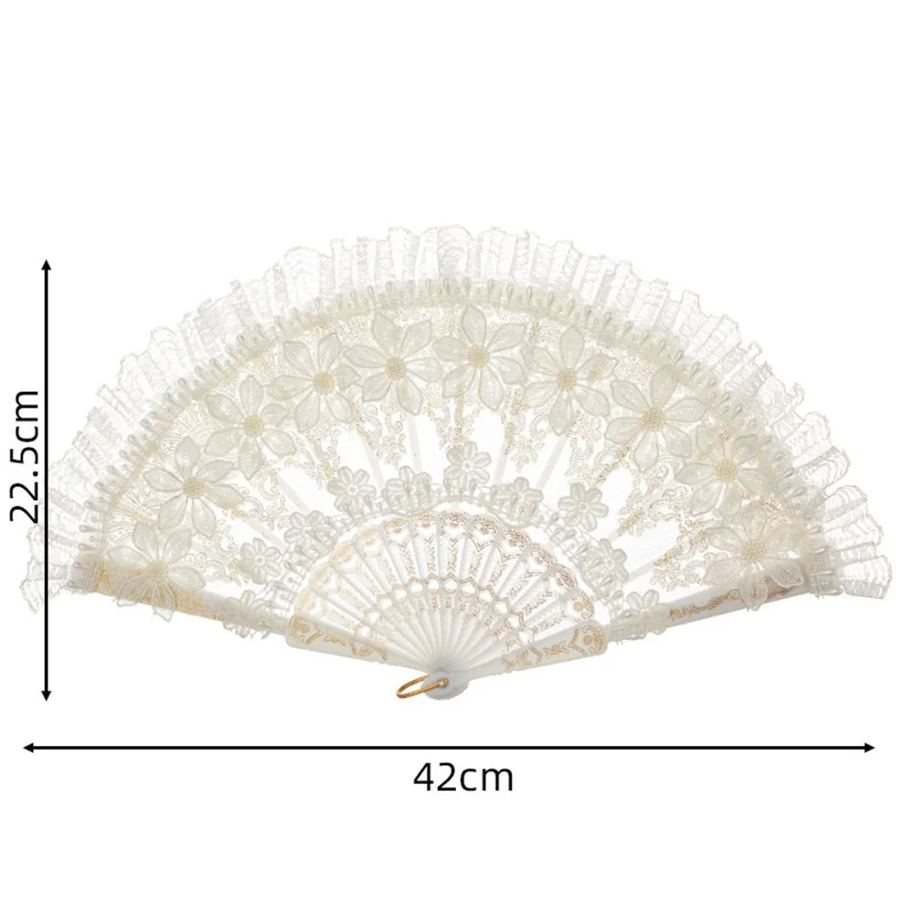Fashion Wedding White Lace Folding Fan Plastic Wedding Cosplay Party Home Decorative Fan Ancient Bride Hand Fan Decoration Oasis Select Flower