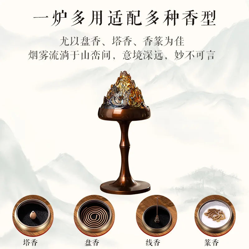 Liuli Boshan Furnace Pure Copper Incense Seal Stove Household Agarwood Incense Plate Incense Stove Tea Ceremony Incense Stove Oasis Select