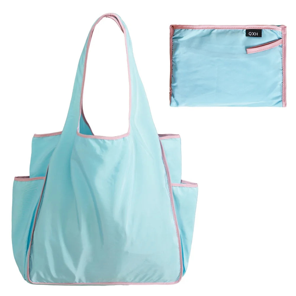 Thick Foldable Shopping Storage Bag Large Capacity Reusable Grocery Bags Eco Friendly Supermarket Waterproof Shoulder Bag Oasis Select Blue
