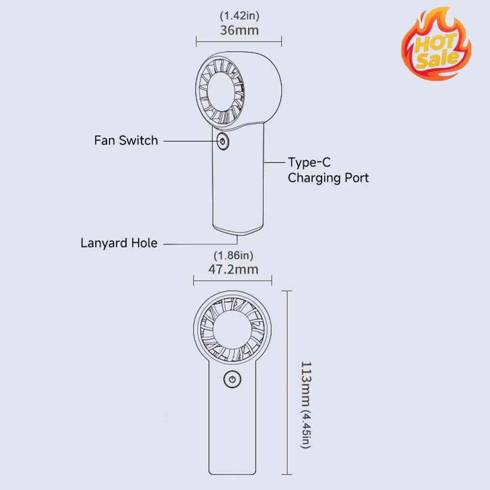 Mini Handheld Fan 3 Speed Adjustable Personal Fans Type-C Rechargeable Build in 500mAh Battery for Travel Outdoor Office Oasis Select