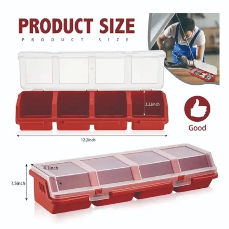4 Grid Plastic Hardware Storage Box with Lid, Screw Organizer Case for Small Parts, Blue Red Black Available Oasis Select