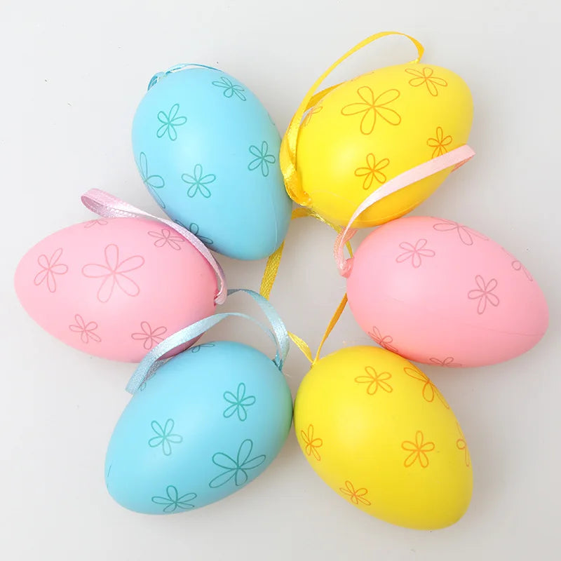 6Pcs Easter Egg Hanging Ornaments Artificial Plastic Egg Pendants Easter Tree Decorations Festival Home Party Decor Oasis Select
