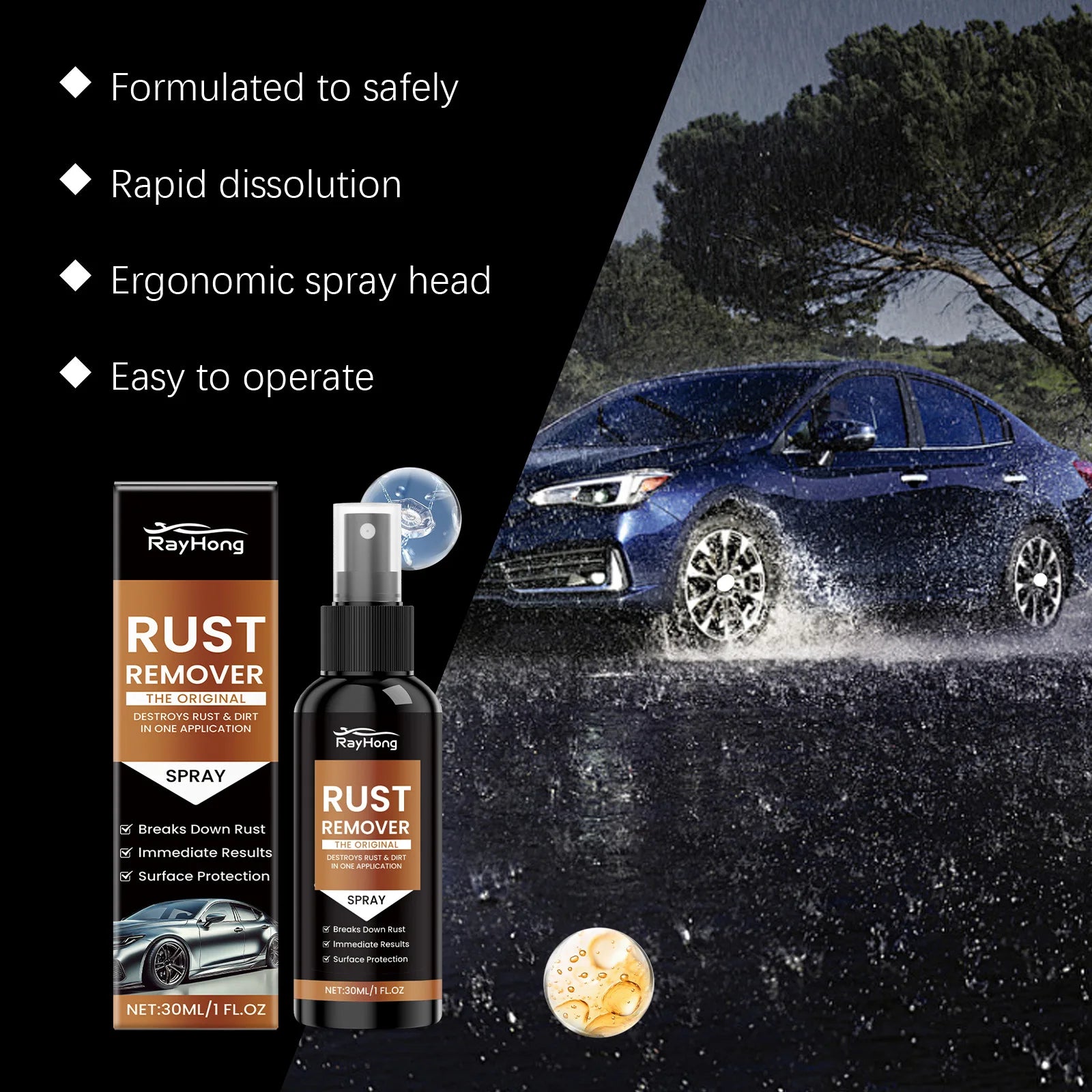 Car Rust Remover Spray, For Car Wheels & Metal Surfaces Dissolves Tire Rust Removes Rust & Dirt with Surface Cleaner Oasis Select