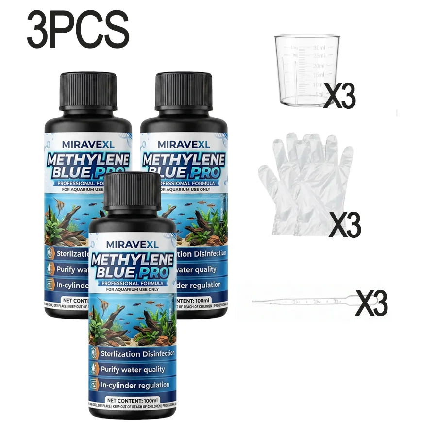 Concentrated Methylene Blue for Fish Aquarium Water Treatment - with Measuring Cup, Dropper & Gloves Oasis Select 3PCS