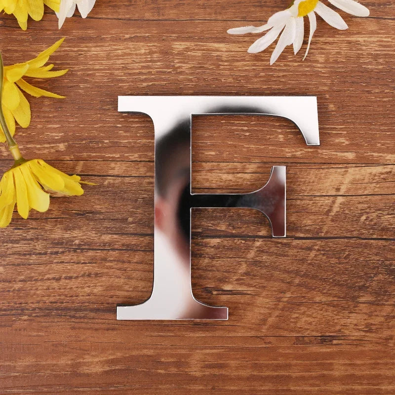 Silver Letter Acrylic 3D Mirror Wall Sticker Home Decor Alphabet Poster For Birthday Party Wedding Diy Wallpaper Peel & Stick Oasis Select F Silver