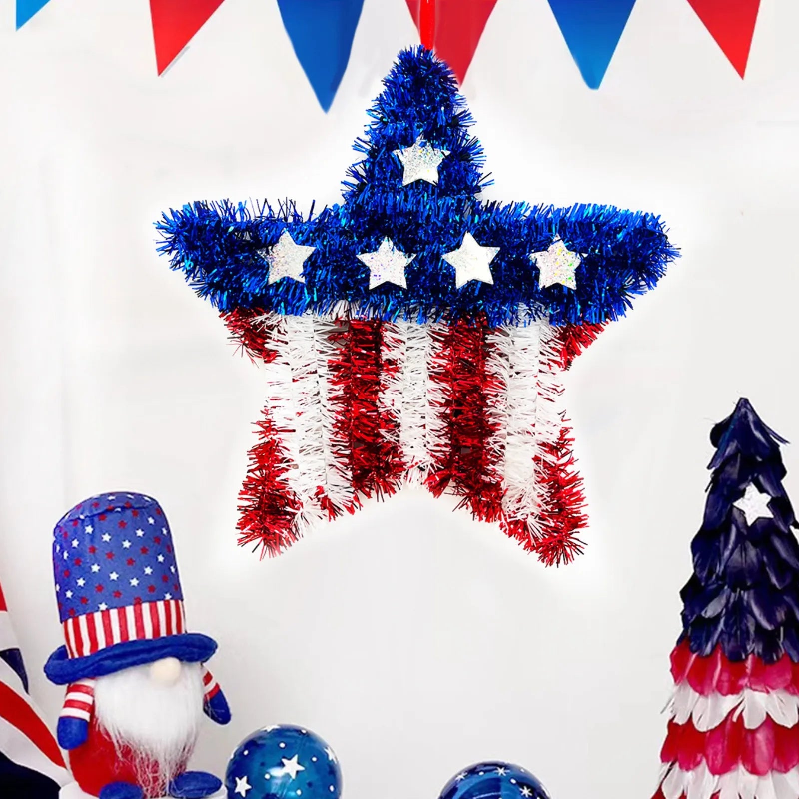 4th of July Wreath Pendant – Red White & Blue Star Door Hanging Holiday Door Hanging Oasis Select