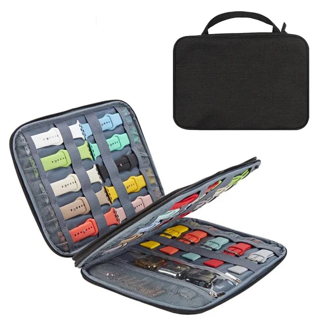 For apple watch watchband storage box Travel pouch strap boxes Multifunction Watch Strap organizer box watchband storage case Oasis Select BlackDoubleLayer