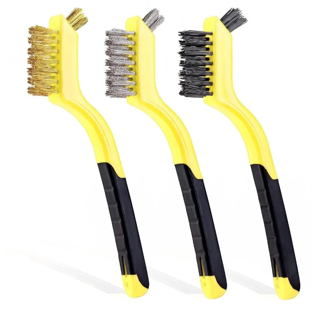 3PCS Double Head Wire Brush Set Rust Removal Mini Size Brass Wire Brush Multi-purpose Gap Cleaning Stainless Steel Wire Brush Oasis Select Yellow