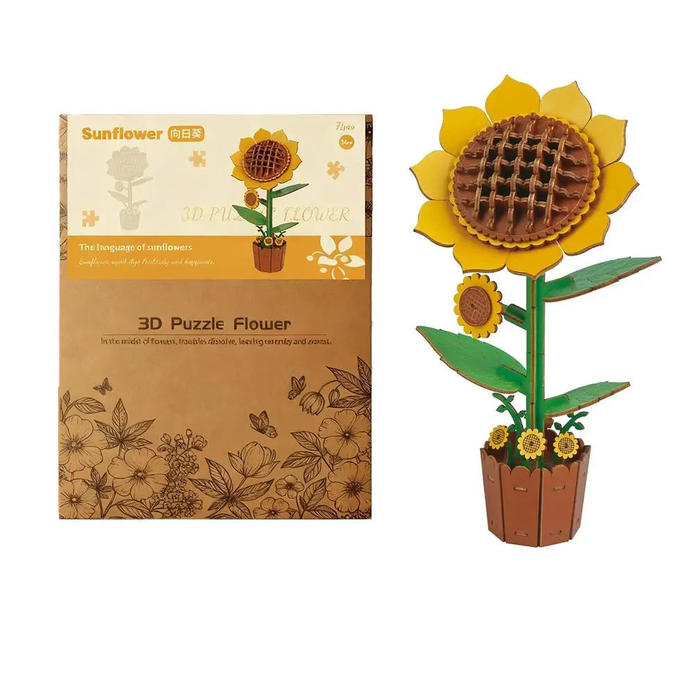 3D Wooden Puzzles Flowers Diy Artifical Botanical Bouquet Puzzle Kit Home Decoration For Adults Mother's Day Birthday Gift Oasis Select sunflower