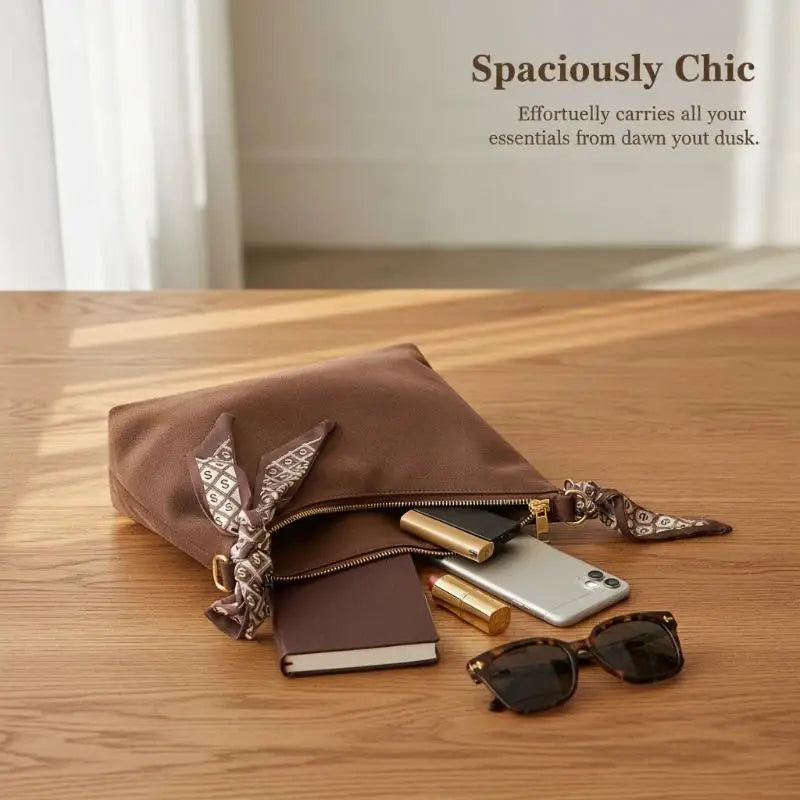 Retro PU Leather Hobo Shoulder Bag with Silk Scarf | Women
