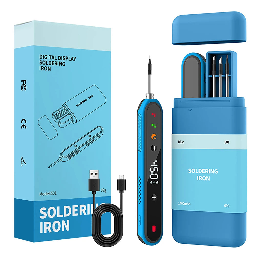 8-15W Type-C Digital Electric Soldering Iron Kit Intelligent Adjustable Temperature Fast Heating Mini Solder Irons Repair Tool Oasis Select blue