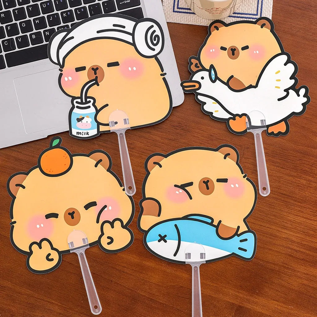 Cute Cartoon Capybara Die-cut Handheld Fan Portable PP Plastic Small Cooling Fan for Summer Outdoor Kids Gift Oasis Select