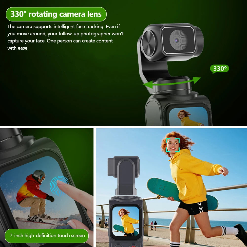 4K WiFi Action Camera – 330° Rotation, Face Tracking & Touch Screen