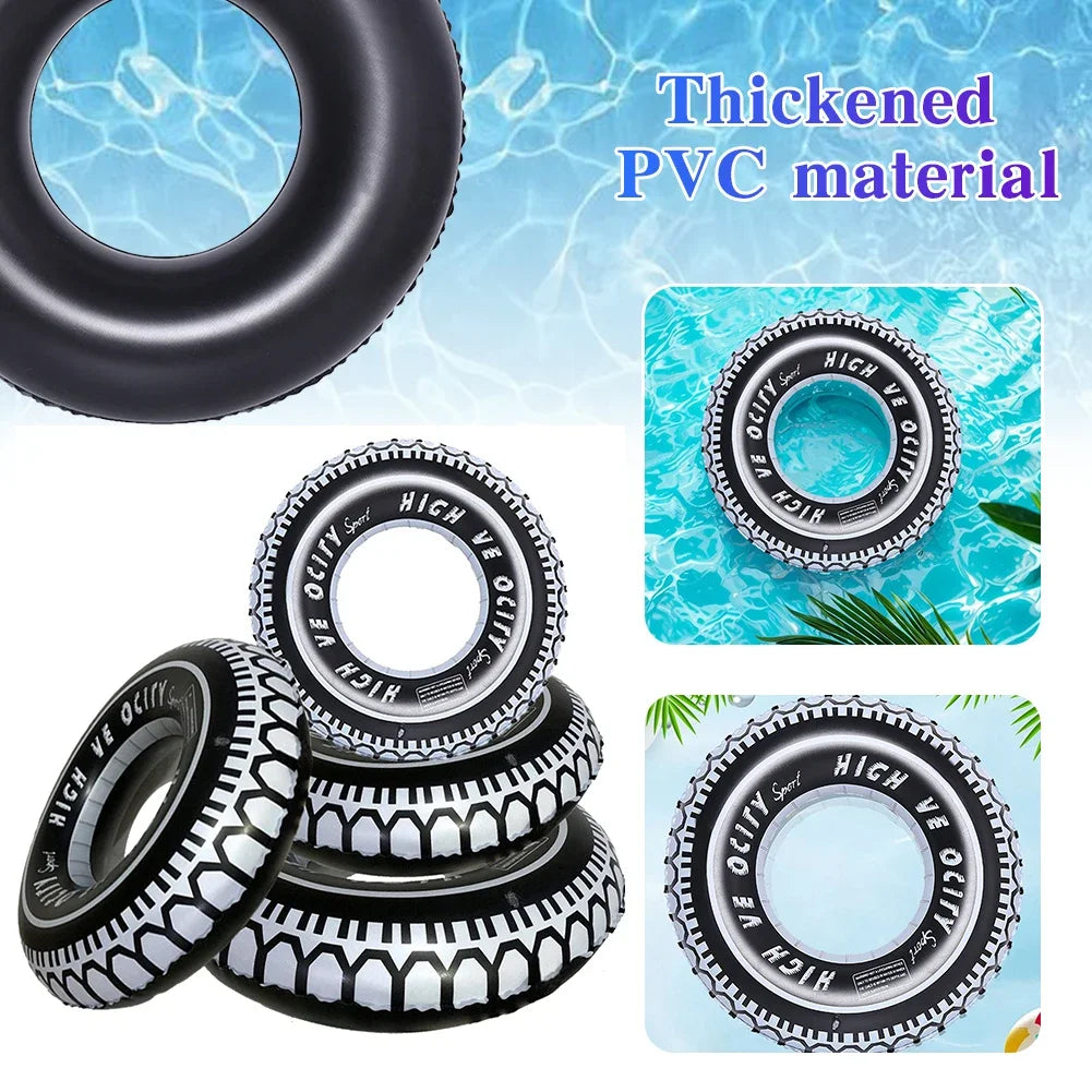 2Pcs Tire Pattern Pool Floating Rings Leakproof Inflatable Swim Ring Blow Up Swim Tube Swimming Rings Floaties for Kids Adults Oasis Select
